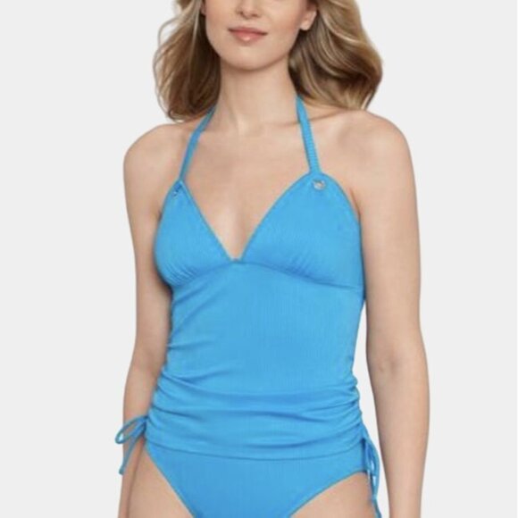 Salt + Cove Other - Salt + Cove Junior's Ribbed Shirred Halter Tankini Top Blue L NWT
